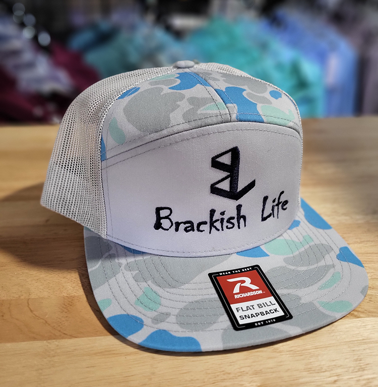 Brackish Life Saltwater Camo 7 Panel Flat Bill