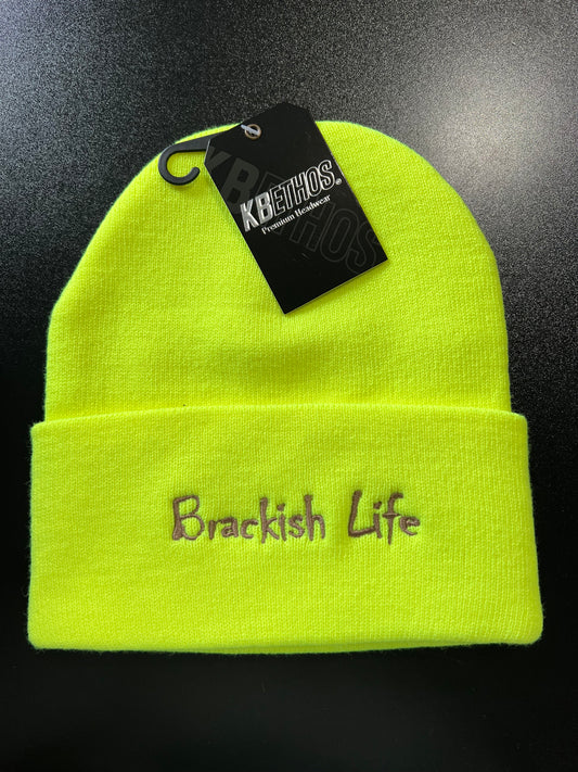 Neon Yellow Embroidered Beanie