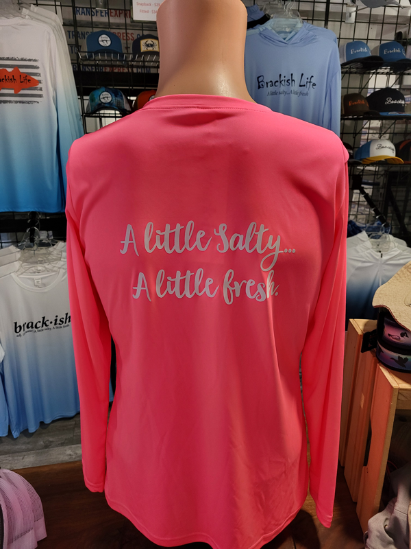 Ladies Pink Performance Long Sleeve Shirt with White Logo