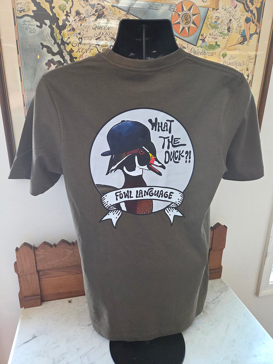 Military Green T-Shirt with Our Fowl Language Logo