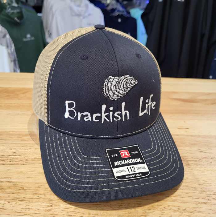 Navy and Tan Embroidered Oyster Trucker Hat