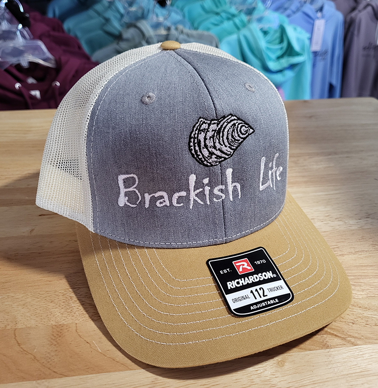 Navy and Tan Embroidered Oyster Trucker Hat