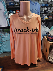 Ports of the Peake Peach Performance Ladies V neck Long Sleeve Crew