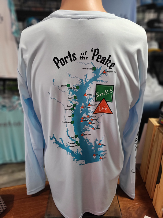 Ice Blue Ports of the Peake Performance Long Sleeve Crew
