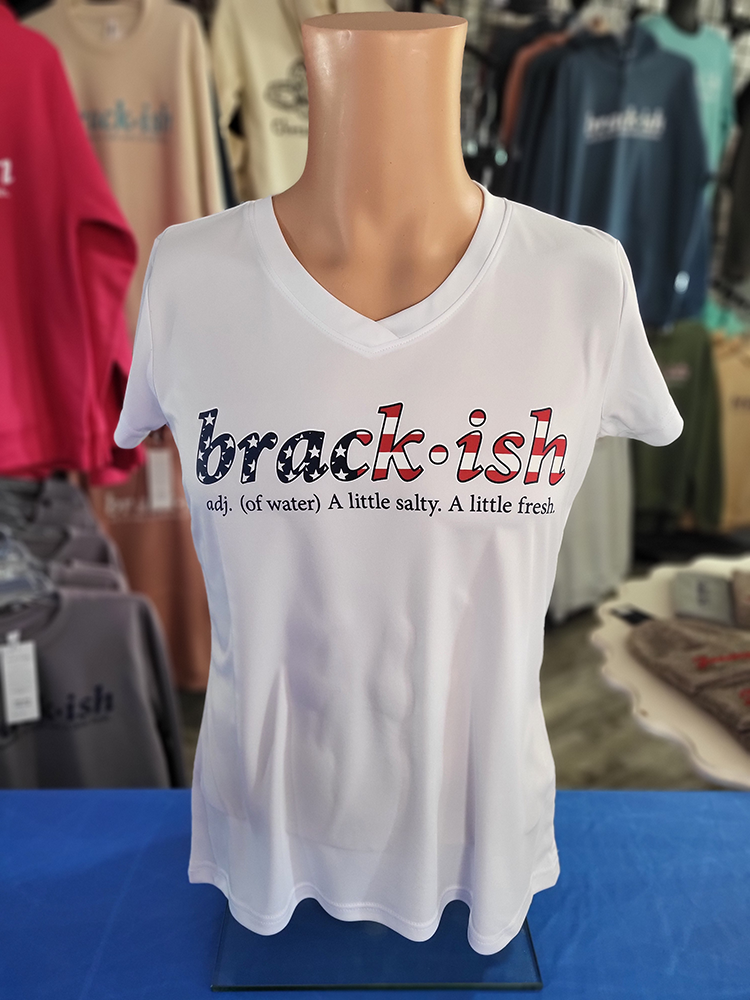 White with USA definition Ladies Performance Short Sleeve V-Neck
