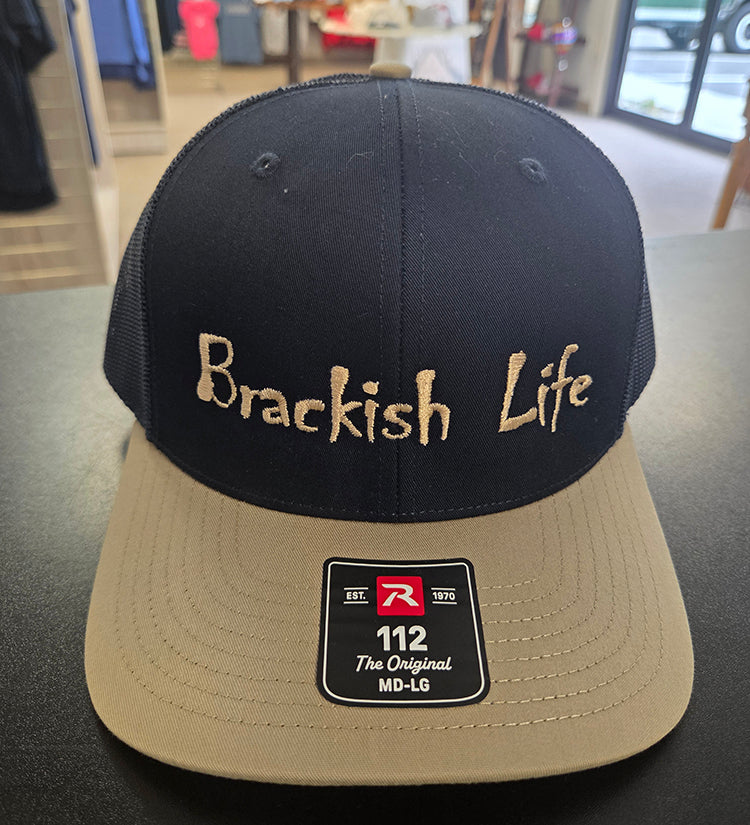 Brackish Life Tan & Navy Embroidered Hat
