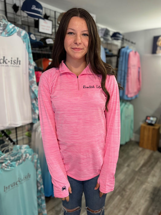 Ladies Pink Embroidered Quarter Zip
