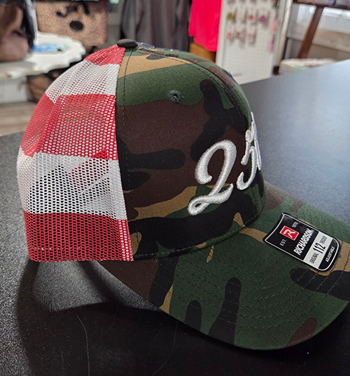 Red, White & Blue Printed Old School Camo Trucker with 250 Logo