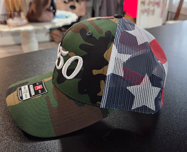 Red, White & Blue Printed Old School Camo Trucker with 250 Logo