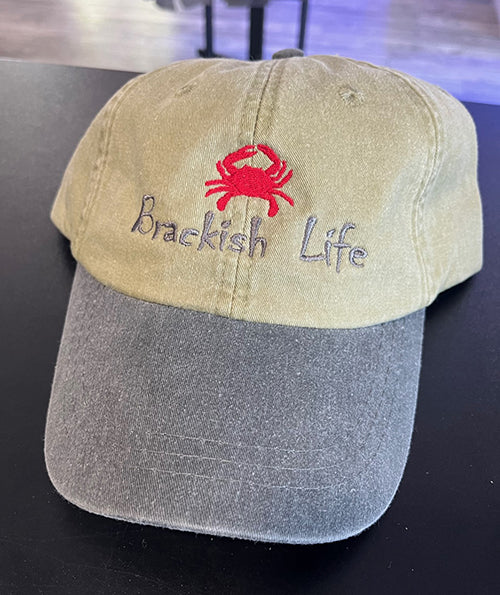 Charcoal and Khaki Embroidered Crab Hat
