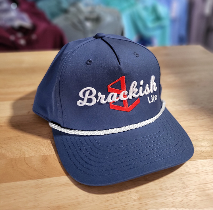 Brackish Life Script Logo Navy Rope Hat with Red