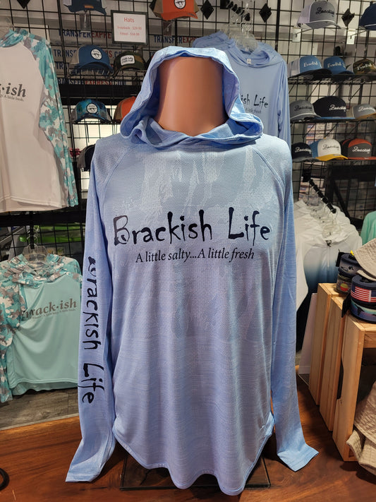 Brackish Light Blue Camo Droptail Long Sleeve Hoodie