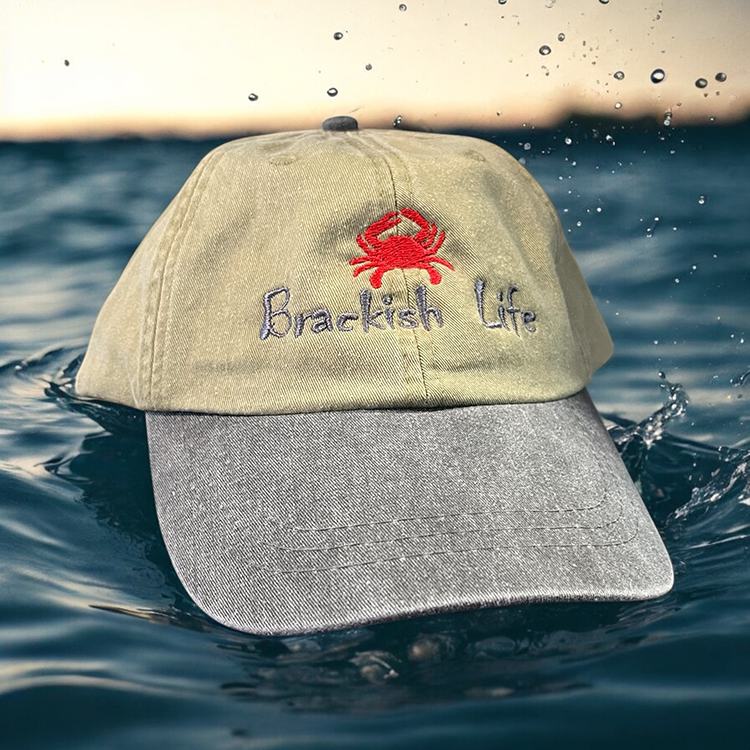 Charcoal and Khaki Embroidered Crab Hat