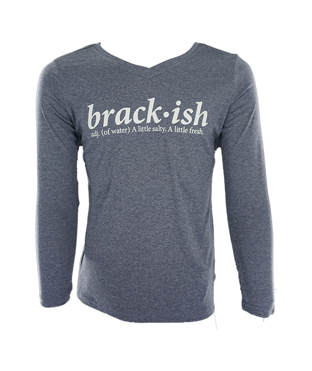 Heather Navy Ladies Performance Long Sleeve V-Neck