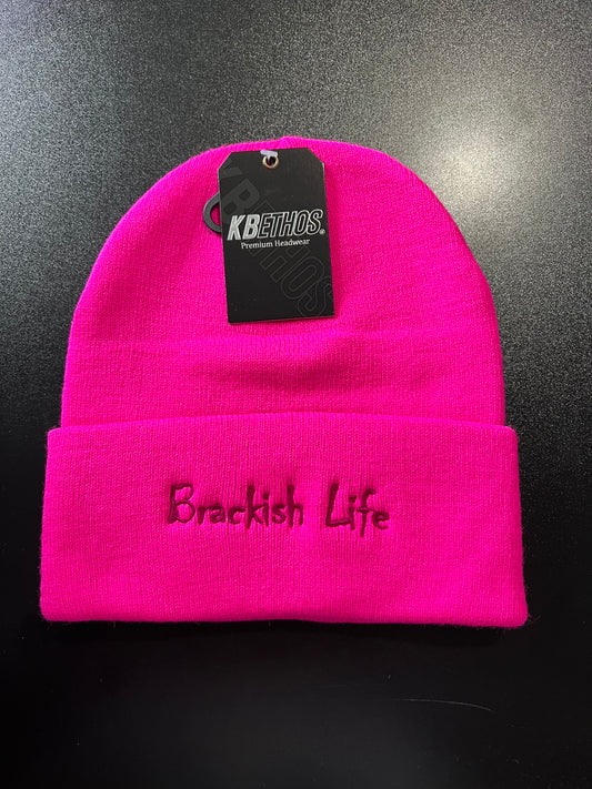 Neon Pink Embroidered Beanie