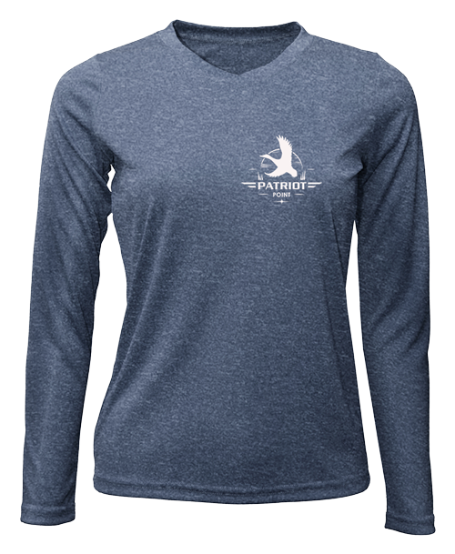 Patriot Point Ladies Heather Navy V-Neck Long Sleeve UV Shirt