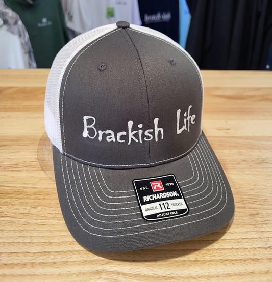 Charcoal & White Brackish Life Embroidered Trucker Hat