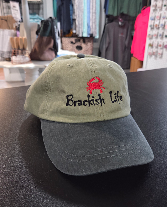 Charcoal and Khaki Embroidered Crab Hat