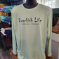 Olive Long Sleeve Crew with Navy Logo with Slogan