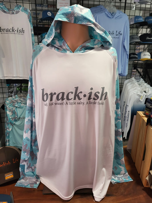 Aqua Blue Camo Hooded Performance UV with Brackish Life Definition