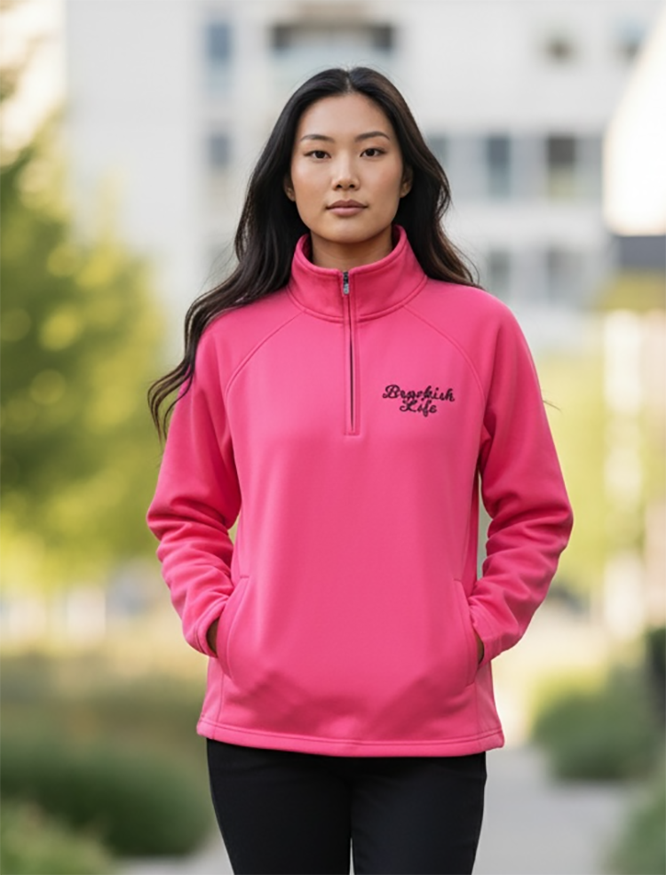 Embroidered Neon Pink Brackish Life Quarter Zip