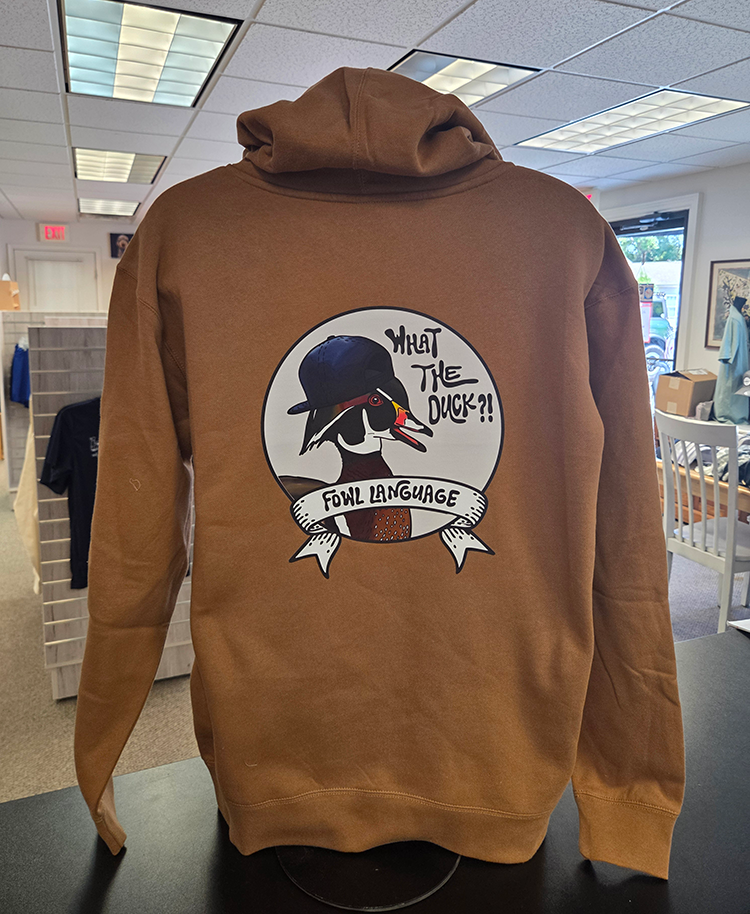 8.5 Oz Saddle Cotton Poly Hoodie with Our Fowl Language Logo