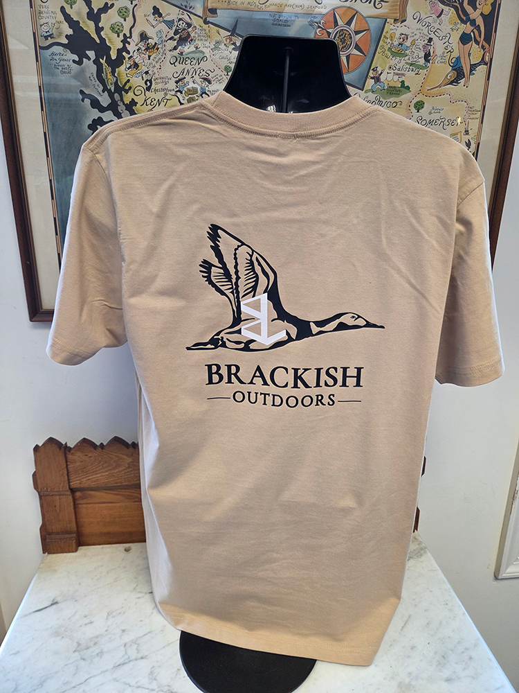 Sand T-shirt with Our "BL Brackish Duck" Logo