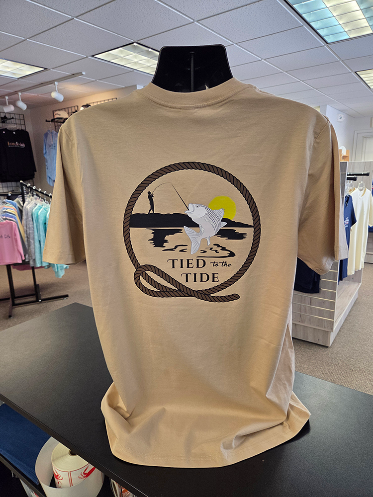Sand T-shirt with Our "Tied to the Tide" Fishing Logo