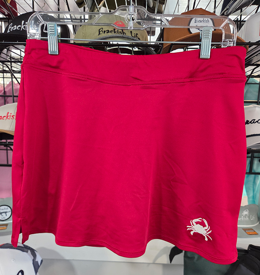 Red Embroidered Crab Skort