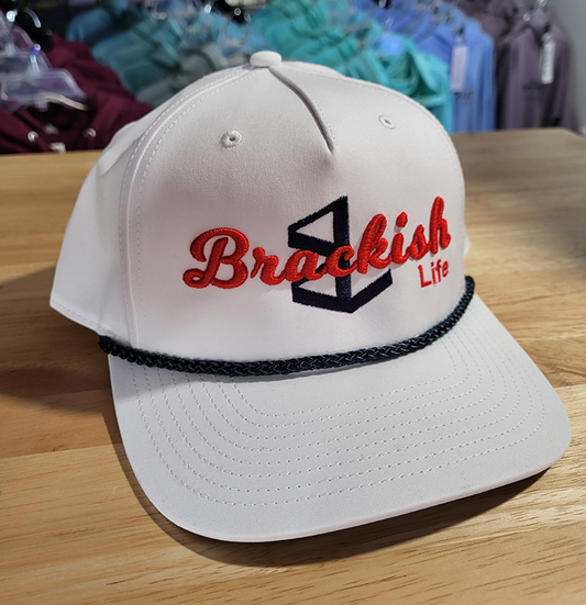 Brackish White Puff Rope Hat with New Logo