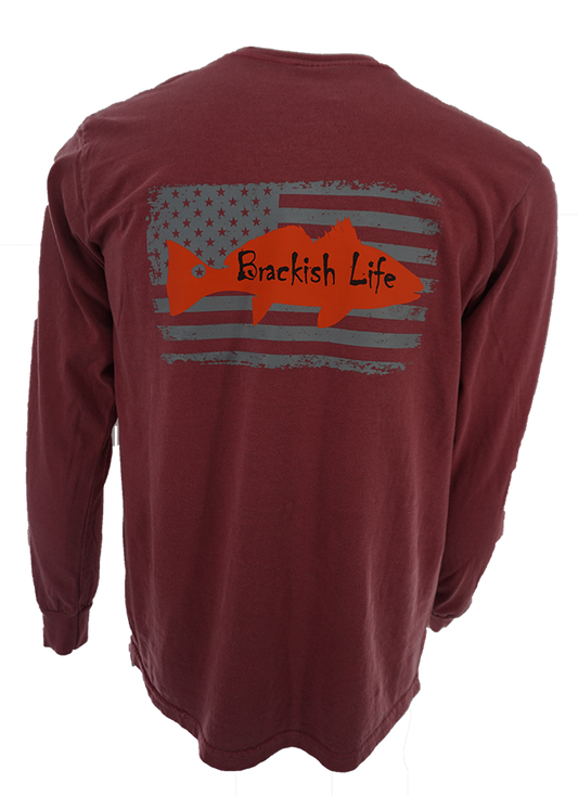 USA Flag Red Fish Long Sleeve Comfort Colors T-Shirt